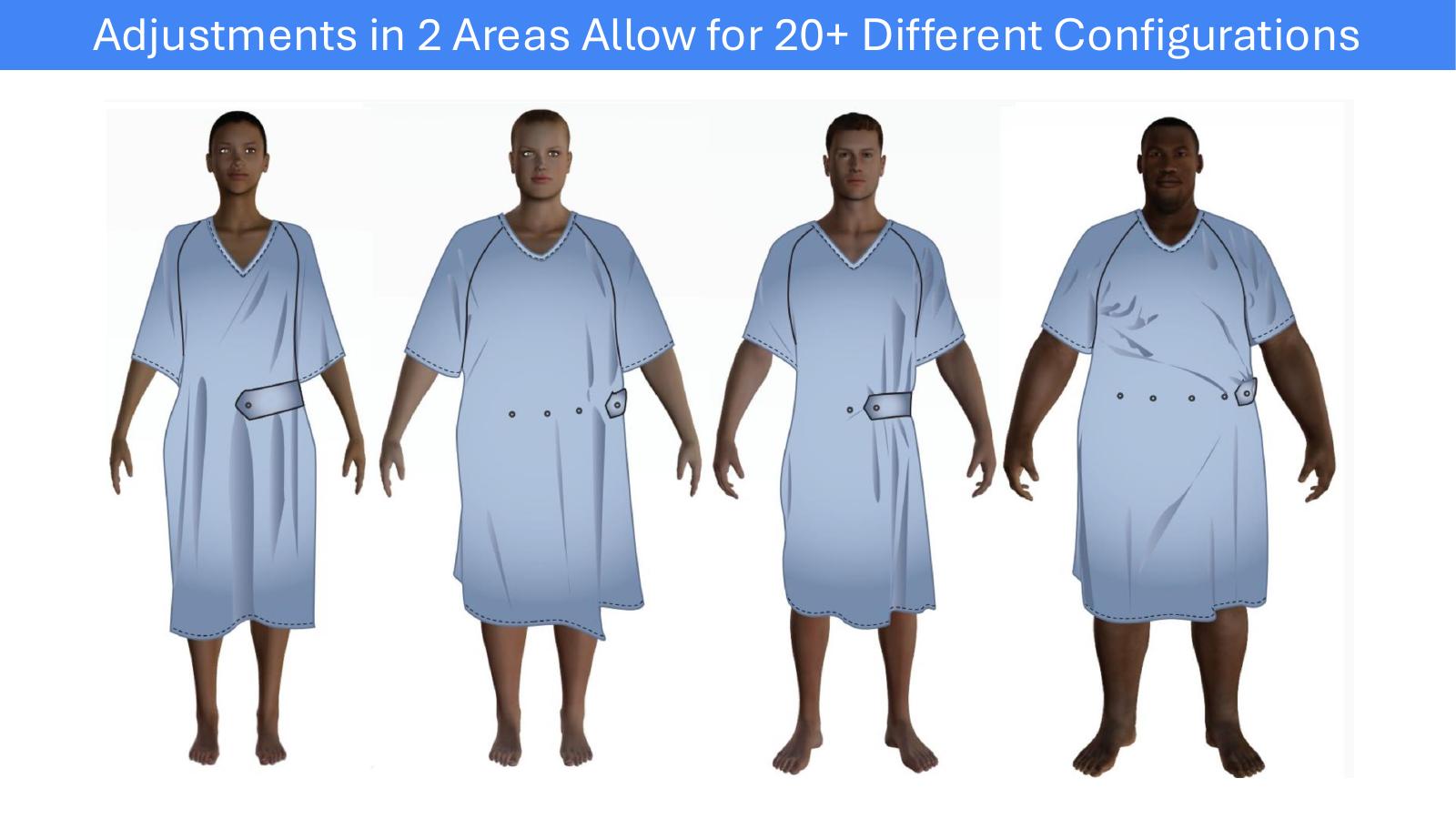 Four body types wearing adjusted versions of the gown
